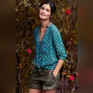 Anthropologie Maeve Casia Henley Green Geometric Button Front Shirt